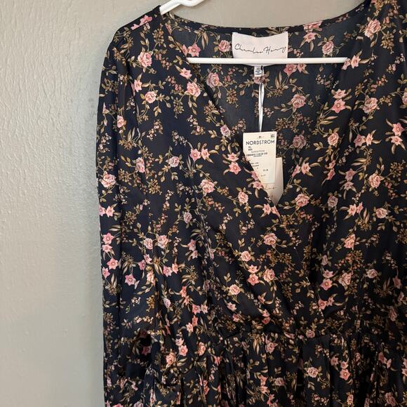 NWT CHARLES HENRY Navy Blue Floral Mini Dress Size XL Long Sleeve Cocktail - Picture 3 of 6